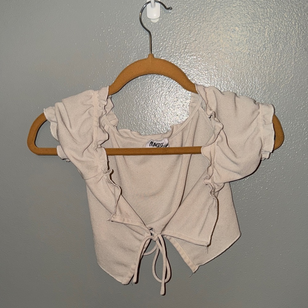 Princess Polly Cream Ruffled Crop Top
